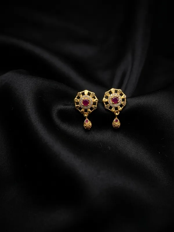 Gold_American_Diamond_Red_Stone_Necklace_&_Earrings_Set_For_Women