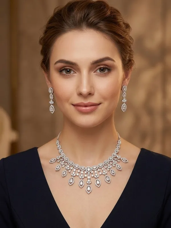 Gold_American_Diamond_Teardrop_Statement_Necklace_Earrings_Set_For_Women