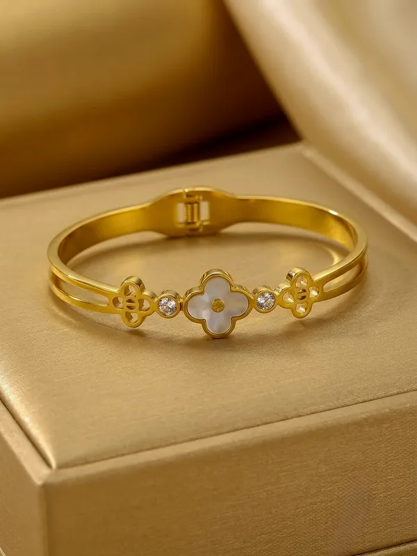 Gold_Copper_Floral_Charm_Cuff_Bracelet_For_Women