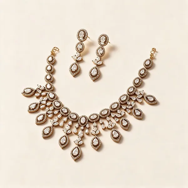 Gold_American_Diamond_Crystal_Necklace_&_Earrings_Set_For_Women