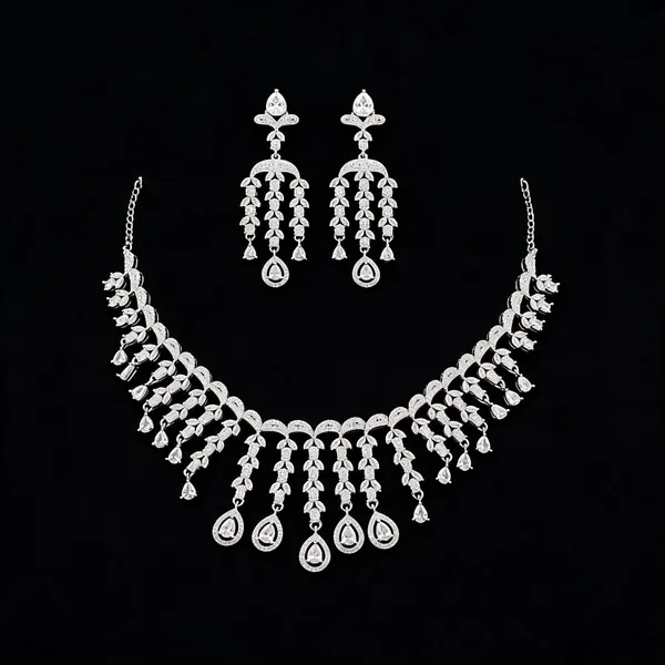 Silver_American_Diamond_Cascading_Teardrop_Necklace_&_Earrings_Set_For_Women