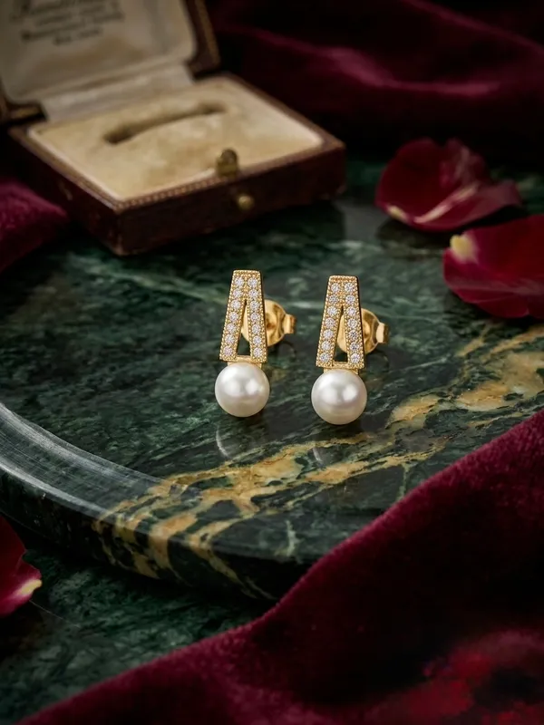 Rose_Gold_Alloy_Faux_Pearl_Embellished_Stud_Earrings_For_Women