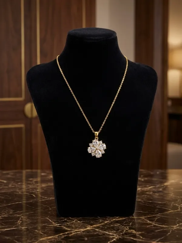 Gold_Stainless_Steel_Layered_Floral_Pendant_Necklace_For_Women