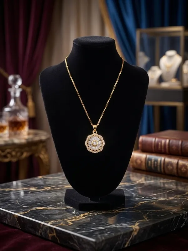 Gold_Stainless_Steel_Floral_Pendant_Necklace_For_Women