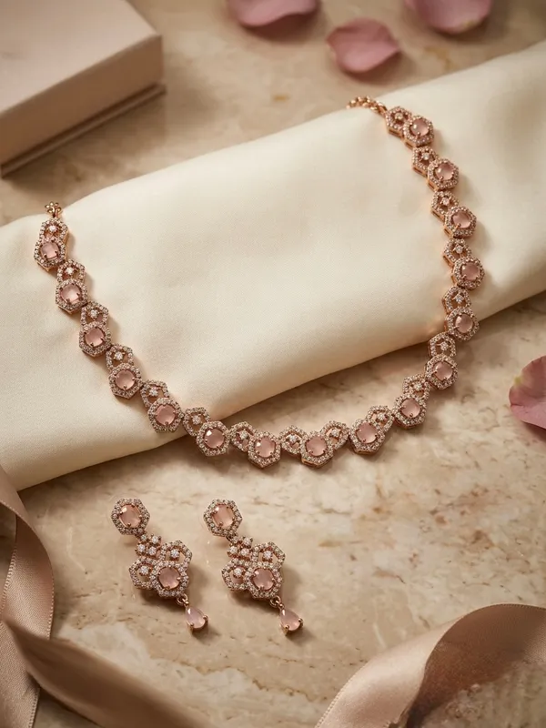 Rose_Gold_American_Diamond_Floral_Necklace_Earrings_Set_For_Women