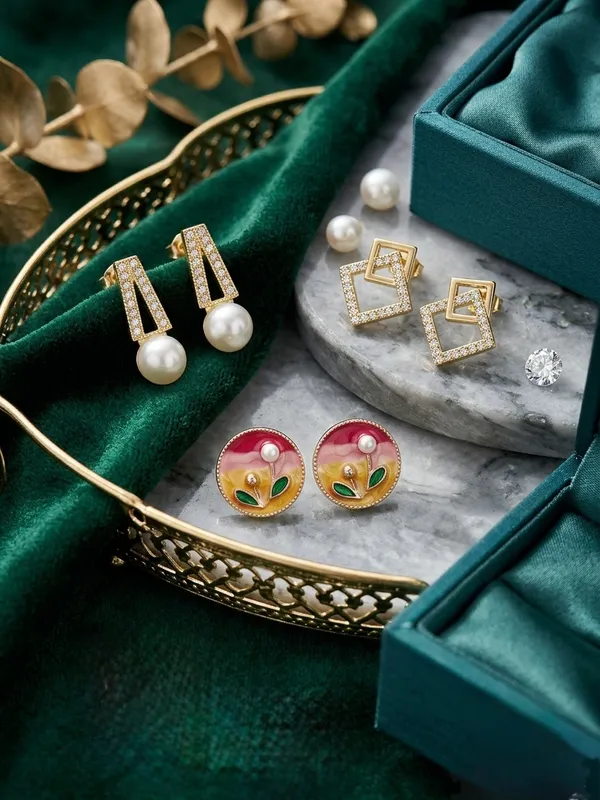 Rose_Gold_Alloy_Faux_Pearl_Embellished_Stud_Earrings_For_Women