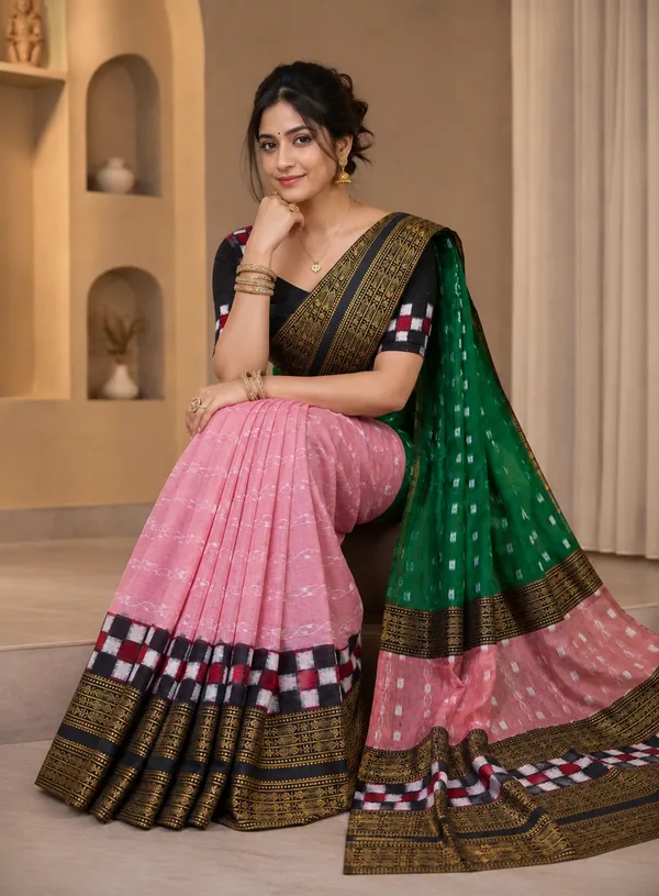 Green_Pink_Cotton_Woven_Saree_For_Women