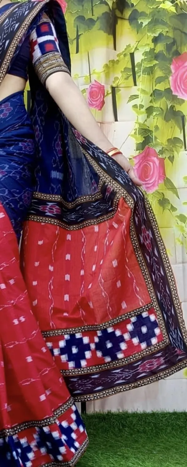 Blue_Red_Cotton_Printed_Saree_For_Women