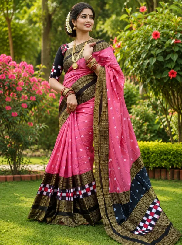 Pink_Black_Cotton_Printed_Saree_For_Women