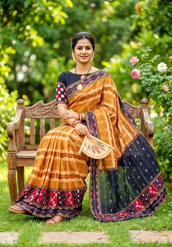Yellow_Blue_Cotton_Printed_Saree_For_Women