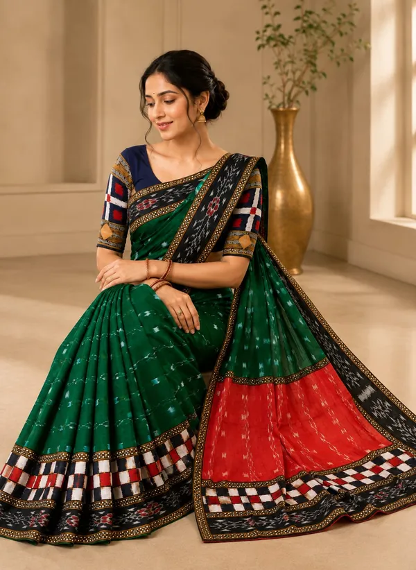 Green_Red_Cotton_Printed_Saree_For_Women
