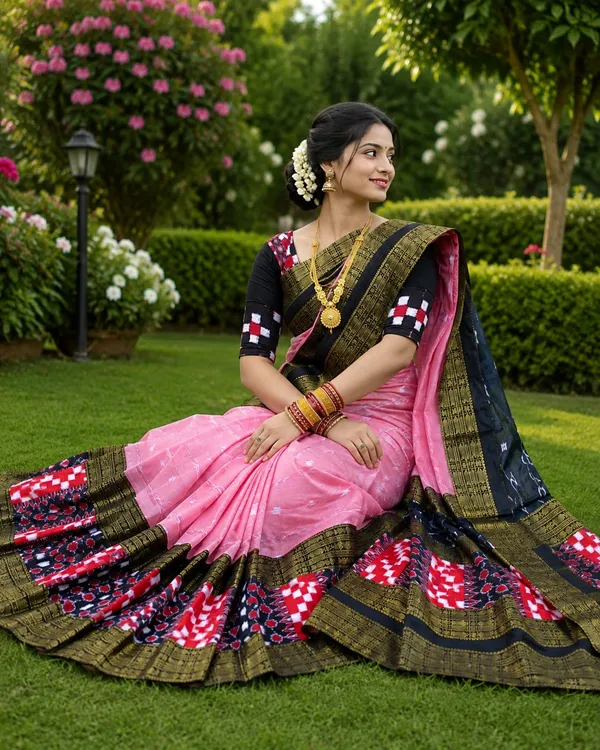 Pink_Black_Cotton_Printed_Ethnic_Saree_For_Women