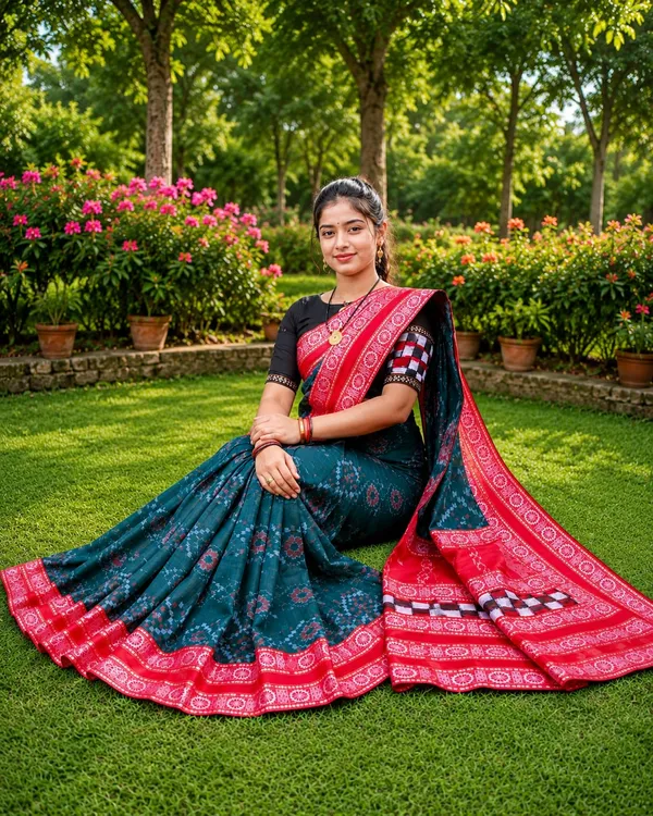 Teal_Cotton_Printed_Saree_For_Women