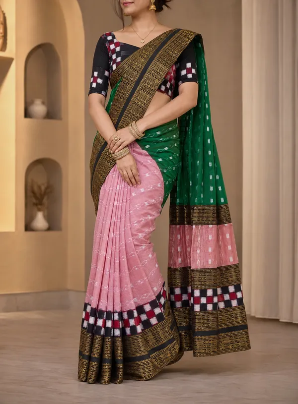 Green_Pink_Cotton_Woven_Saree_For_Women