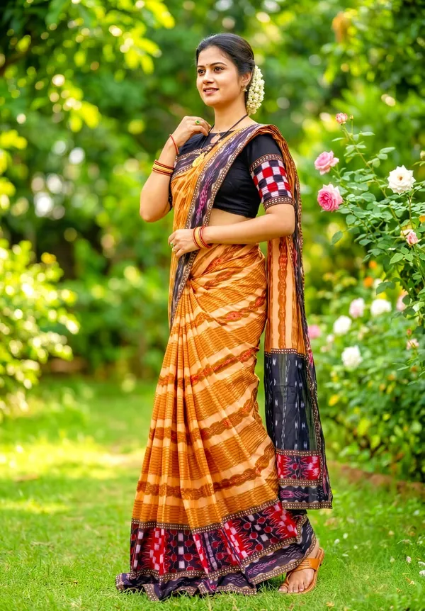 Yellow_Blue_Cotton_Printed_Saree_For_Women