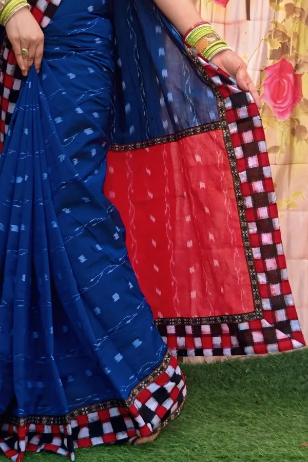 Blue_Red_Cotton_Printed_Saree_For_Women