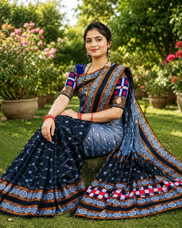 Navy_Blue_Cotton_Printed_Saree_For_Women