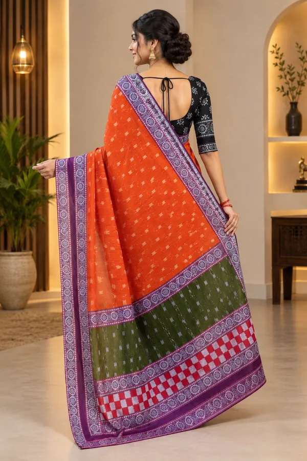 Orange_Cotton_Printed_Saree_For_Women