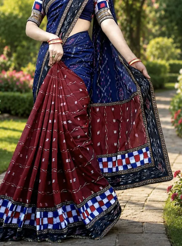 Maroon_Navy_Blue_Cotton_Printed_Saree_For_Women