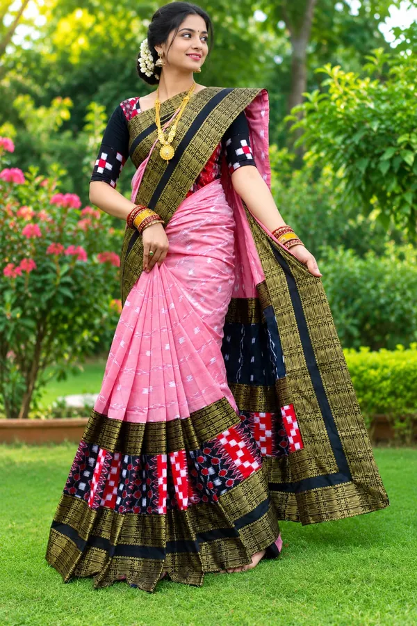 Pink_Black_Cotton_Printed_Ethnic_Saree_For_Women