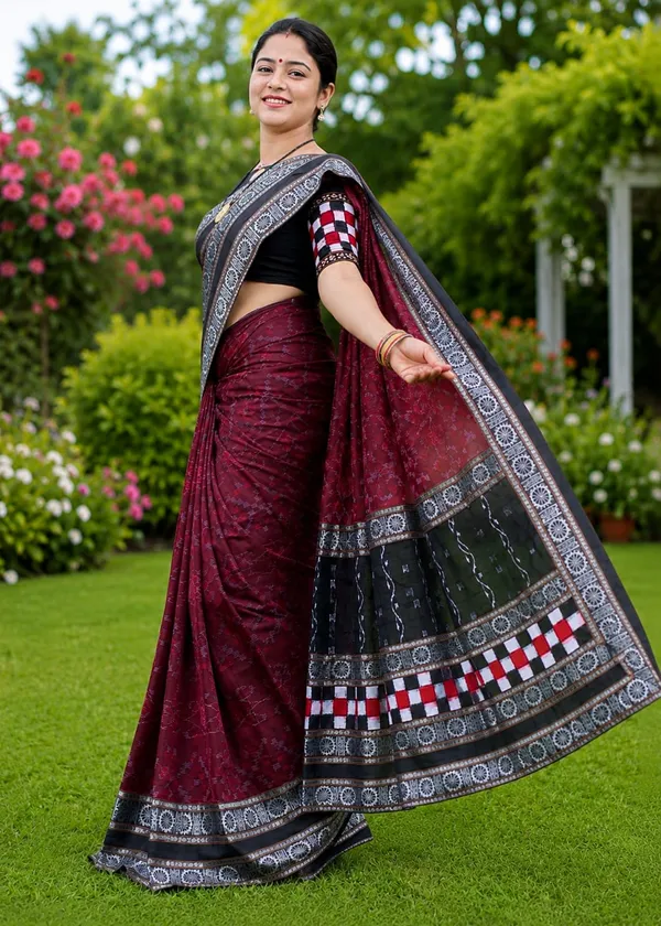 Maroon_Cotton_Printed_Saree_For_Women
