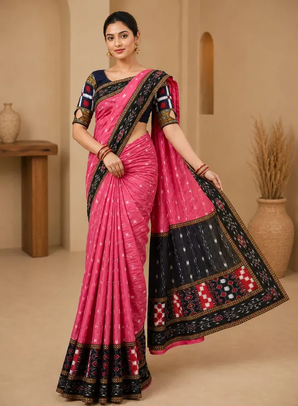 Pink_Black_Cotton_Printed_Ethnic_Saree_For_Women