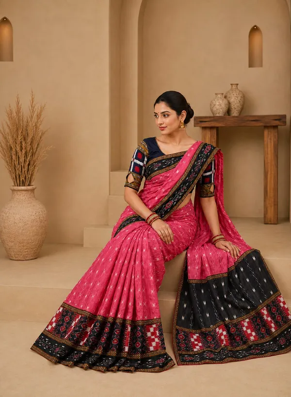 Pink_Black_Cotton_Printed_Ethnic_Saree_For_Women