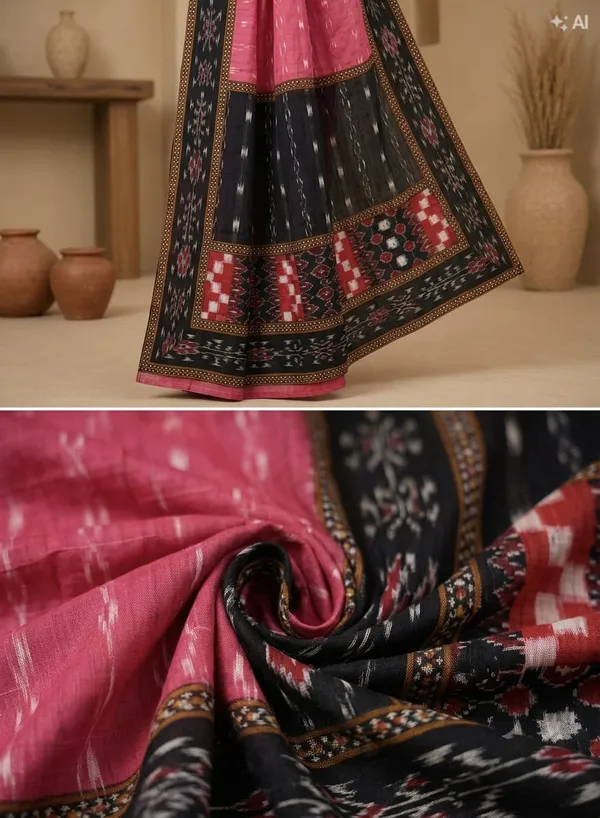 Pink_Black_Cotton_Printed_Ethnic_Saree_For_Women