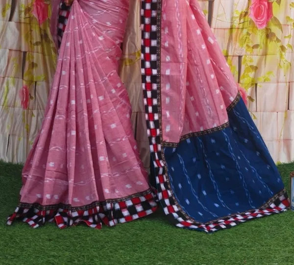 Pink_Blue_Cotton_Contrast_Border_Saree_For_Women