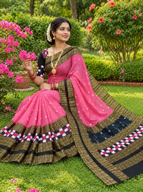 Pink_Black_Cotton_Printed_Saree_For_Women