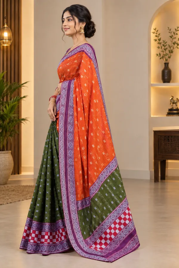 Orange_Cotton_Printed_Saree_For_Women