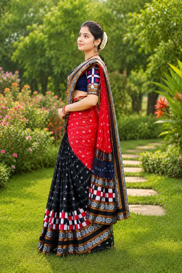Red_Black_Cotton_Printed_Saree_For_Women