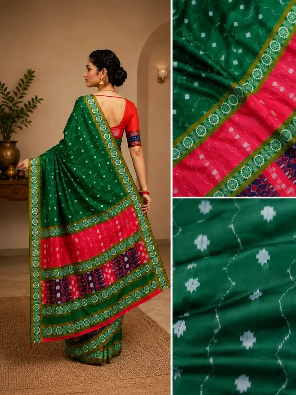Green_Red_Cotton_Sambalpuri_Saree_For_Women