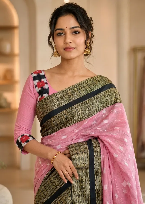 Pink_Cotton_Printed_Ethnic_Saree_For_Women