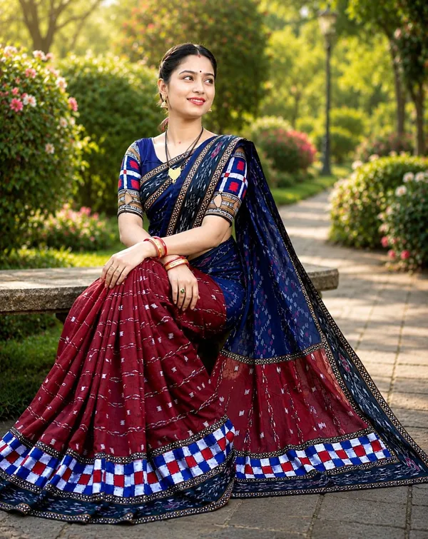 Maroon_Navy_Blue_Cotton_Printed_Saree_For_Women