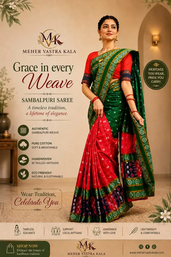 Green_Red_Cotton_Sambalpuri_Saree_For_Women