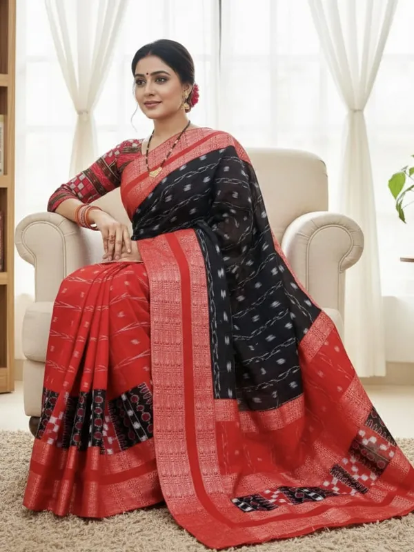 Red_Black_Cotton_Printed_Saree_For_Women