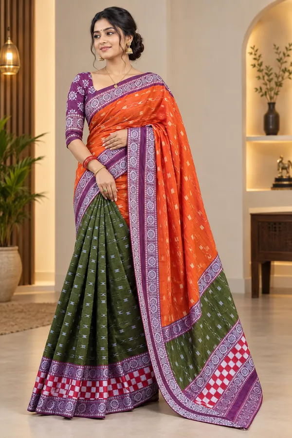 Orange_Cotton_Printed_Saree_For_Women