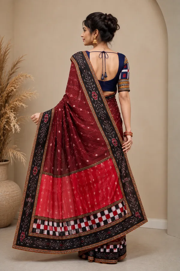 Maroon_Cotton_Woven_Ikat_Saree_For_Women