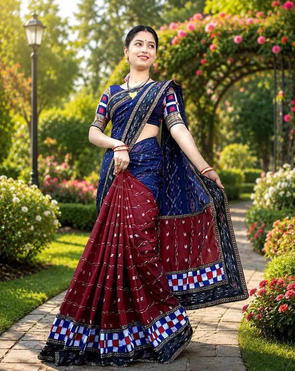 Maroon_Navy_Blue_Cotton_Printed_Saree_For_Women