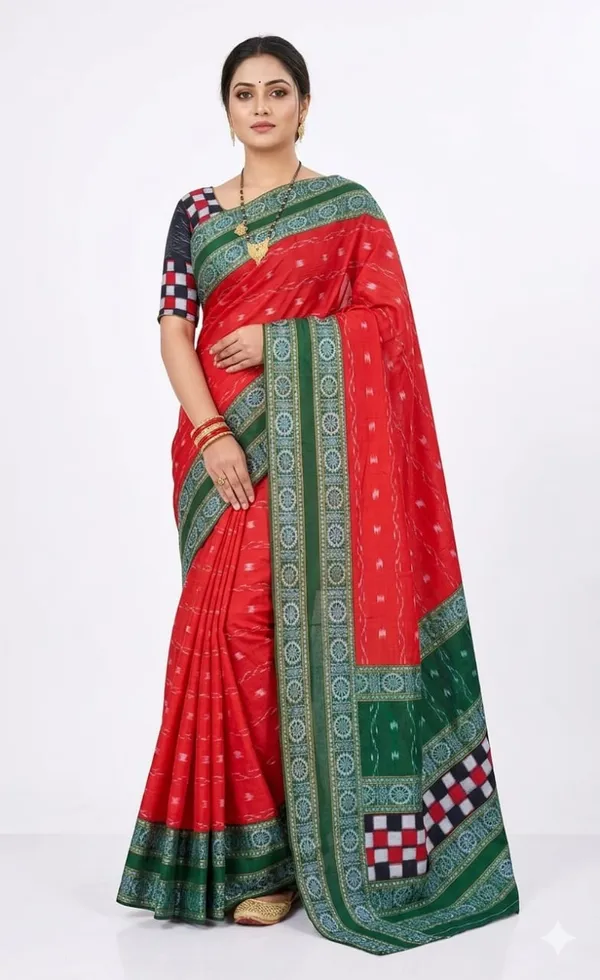 Red_Cotton_Printed_Ethnic_Saree_For_Women