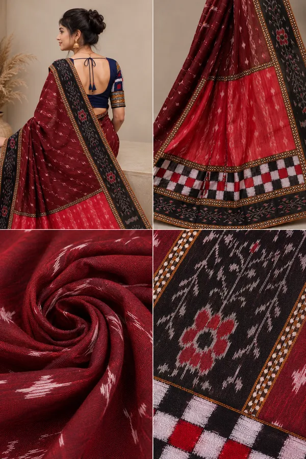 Maroon_Cotton_Woven_Ikat_Saree_For_Women