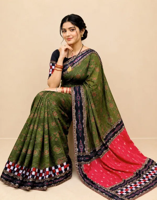 Green_Cotton_Printed_Saree_For_Women