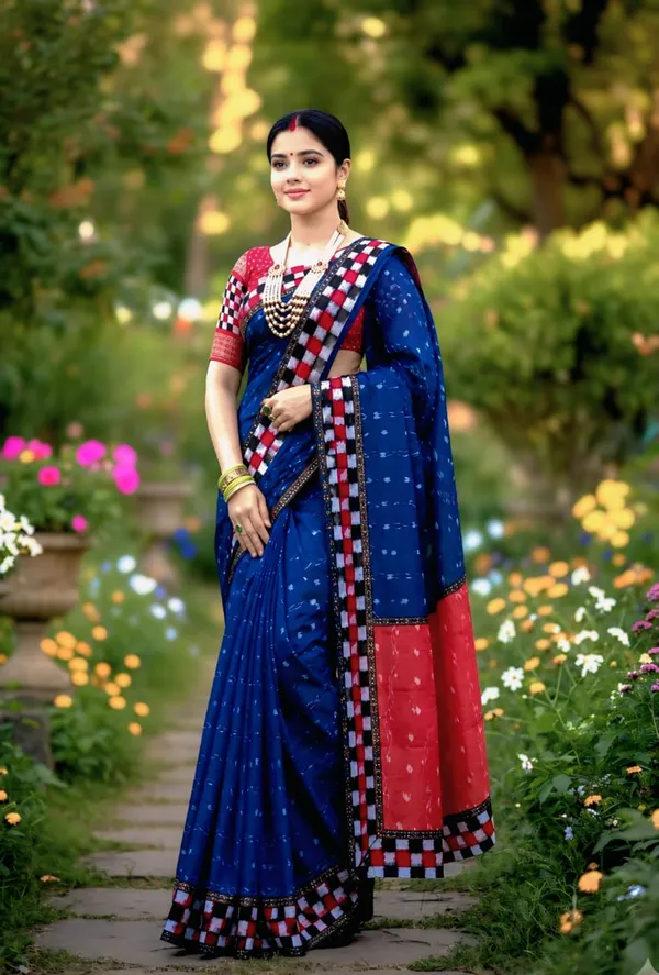 Blue_Red_Cotton_Printed_Saree_For_Women