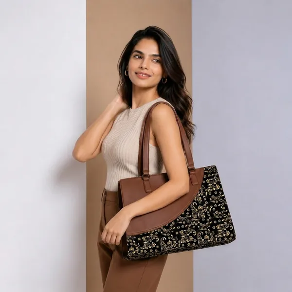 Brown_Floral_Print_Tote_Bag_For_Women