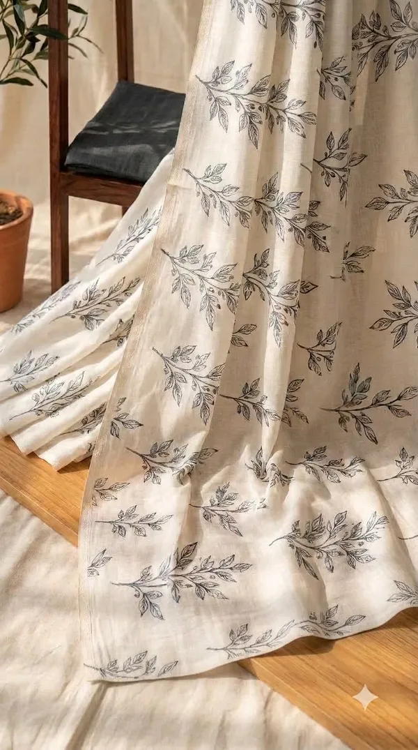 Ivory_Botanical_Print_Saree_For_Women