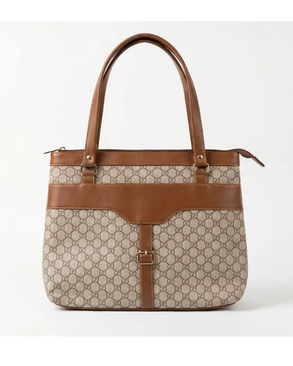 Brown_Printed_Fabric_Laptop_Tote_Bag_For_Women