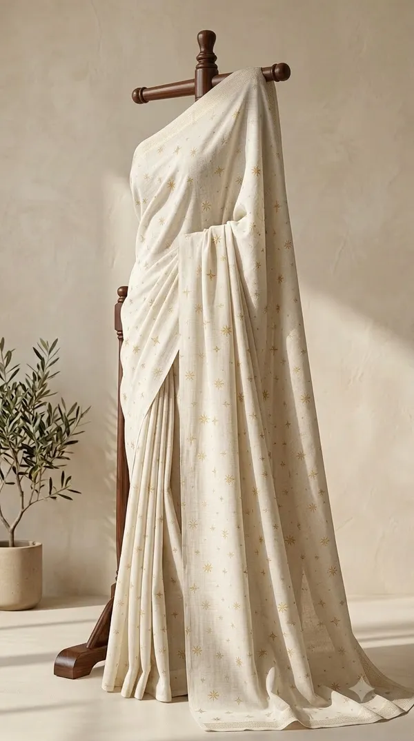 Ivory_Sheer_Gold_Star_Saree_For_Women