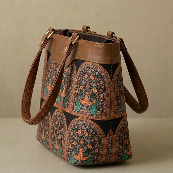 Brown_Printed_Tote_Handbag_For_Women