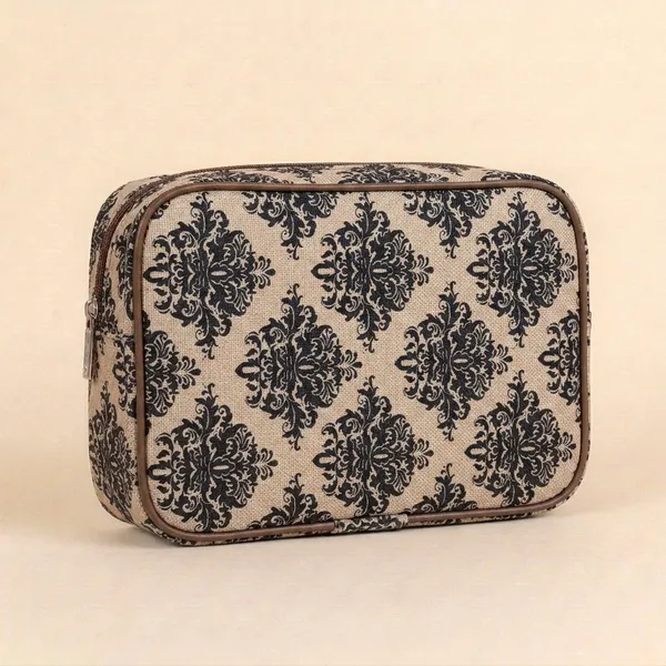 Beige_Printed_Fabric_Makeup_Pouch_For_Women